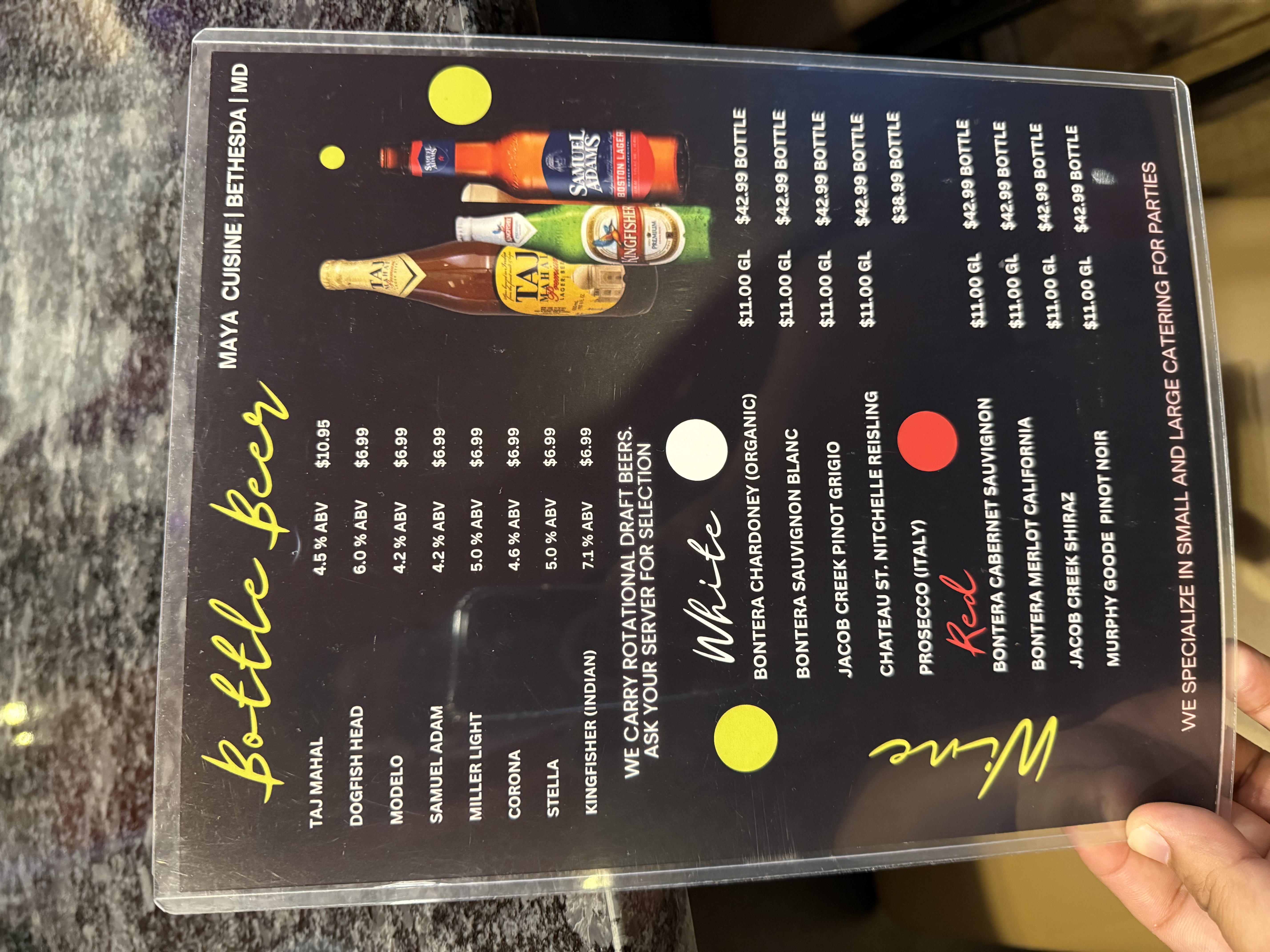 Bottle Beer Menu